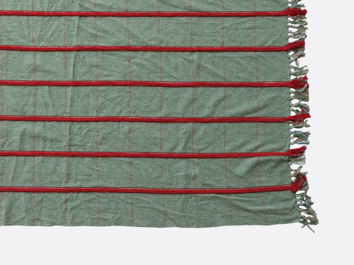 Woven Recycled Throw - Green Stripes