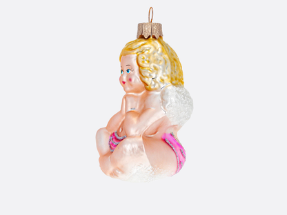 Cherub Angel in Prayer Glass Ornament