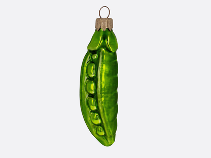 Green Pea Pod Glass Ornament